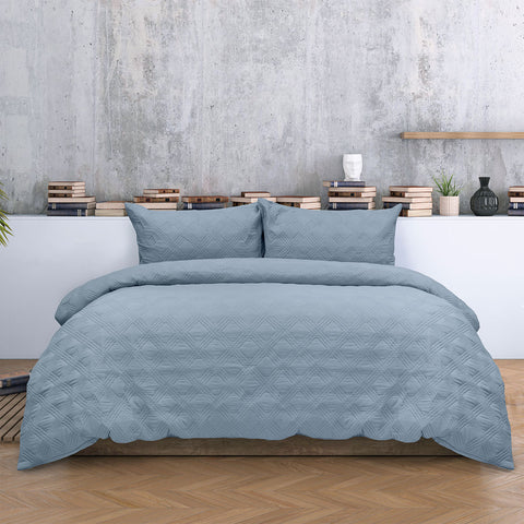 Darrahopens Home & Garden > Bedding > Duvet Covers Ardor Carter Mineral Blue Embossed Vintage Washed Geometric Quilt Cover Set King