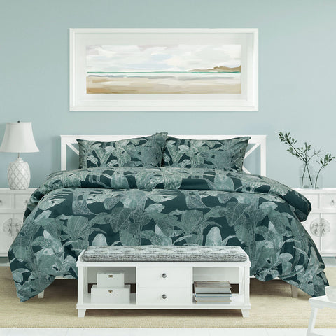 Darrahopens Home & Garden > Bedding > Duvet Covers Ardor Indra Teal Palm Leaf Printed Quilt Cover Set Queen