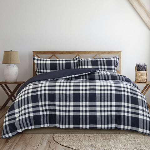 Darrahopens Home & Garden > Bedding > Duvet Covers Ardor Ronan Navy Plaid Jacquard Quilt Cover Set King