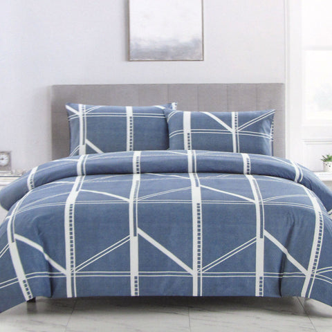 Darrahopens Home & Garden > Bedding > Duvet Covers Artex Harold Blue Quilt Cover Set Geometric Pattern Reversible Printed Microfiber Polyester Double