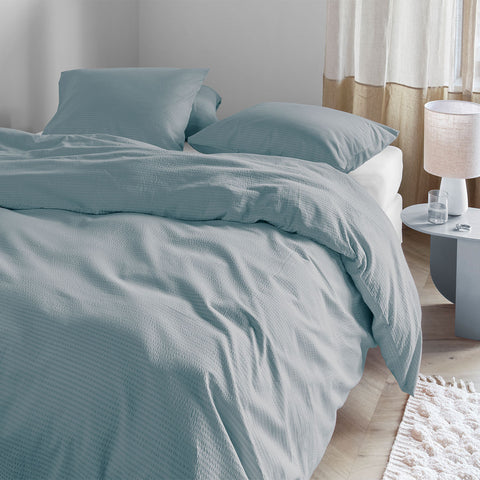 Darrahopens Home & Garden > Bedding > Duvet Covers Bedding House Summer Blue Grey Seersucker Cotton Quilt Cover Set King