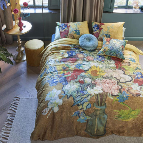 Darrahopens Home & Garden > Bedding > Duvet Covers Bedding House Van Gogh Bouquet d'Anniversaire Gold Cotton Sateen Quilt Cover Set Super King