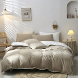 Darrahopens Home & Garden > Bedding > Duvet Covers Light Brown And White Stitching Ultra-Soft Solid Color 4-Piece Bedding Set - Queen Size(Suitable for 2m bed)