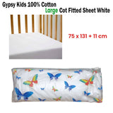 Darrahopens Home & Garden > Bedding Gypsy Kids 100% Cotton Large Cot Fitted Sheet White 75 x 131 + 11 cm