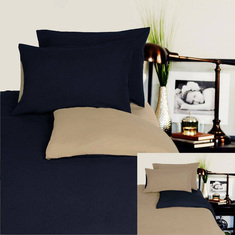 Darrahopens Home & Garden > Bedding Hotel Living Reversible 100% Cotton JERSEY Quilt Cover Set Black / Latte - QUEEN
