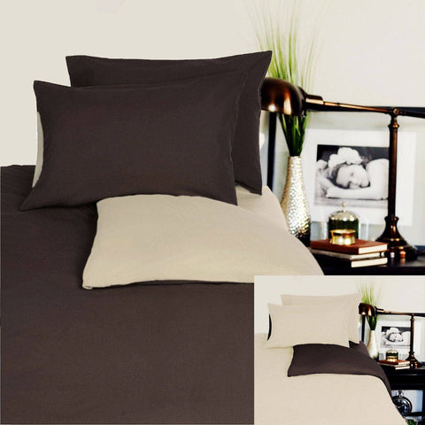 Darrahopens Home & Garden > Bedding Hotel Living Reversible 100% Cotton JERSEY Quilt Cover Set Chocolate / Linen - DOUBLE