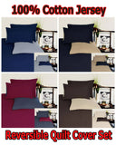 Darrahopens Home & Garden > Bedding Hotel Living Reversible 100% Cotton JERSEY Quilt Cover Set Chocolate / Linen - QUEEN