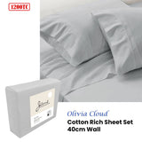 Darrahopens Home & Garden > Bedding Jane Barrington 1200TC Olivia Cotton Rich Sheet Set 40cm Wall Cloud Queen