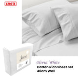 Darrahopens Home & Garden > Bedding Jane Barrington 1200TC Olivia Cotton Rich Sheet Set 40cm Wall White Queen
