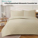 Darrahopens Home & Garden > Bedding Jane Barrington Morris Beige Ultrasonic Embossed Lightly Quilted Reversible Coverlet Set King