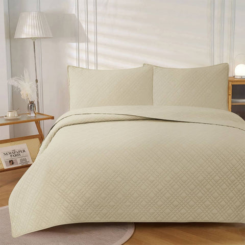 Darrahopens Home & Garden > Bedding Jane Barrington Morris Beige Ultrasonic Embossed Lightly Quilted Reversible Coverlet Set King
