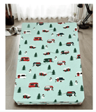 Darrahopens Home & Garden > Bedding King Luxury 100% Cotton Flannelette Fitted Bed Sheet Flannel - Trees/Caravan