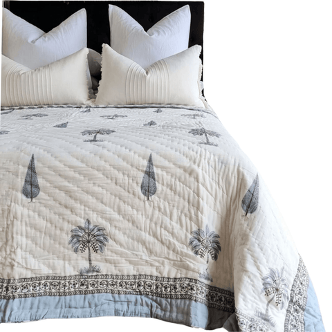 Darrahopens Home & Garden > Bedding Kolka Palm & Pine Reversible Quilt 100% Cotton Blue - King Size