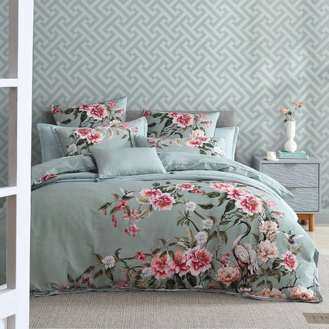 Darrahopens Home & Garden > Bedding Logan & Mason Lisha Sage 250TC 100% Cotton Sateen Quilt Cover Set Super King