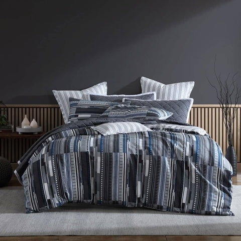 Darrahopens Home & Garden > Bedding Logan & Mason Urban Stripe Charcoal 250TC 100% Cotton Sateen Quilt Cover Set Queen