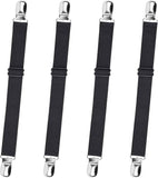 4-Pack Adjustable Bed Sheet Straps with Clips, Elastic Sheet Fasteners for Fitted Sheets, Sofa Covers, Tablecloths, Anti-Slip Grippers for Crib to King Size Beds (Black)