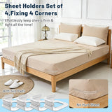 Darrahopens Home & Garden > Bedding > Mattress Protectors 4-Piece Bed Sheet Holders Set – Adjustable No-Pin Fitted Sheet Clips for Mattress Corners, Prevents Sliding and Creasing (White)