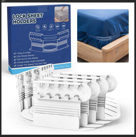 Darrahopens Home & Garden > Bedding > Mattress Protectors 4-Piece Bed Sheet Holders Set – Adjustable No-Pin Fitted Sheet Clips for Mattress Corners, Prevents Sliding and Creasing (White)