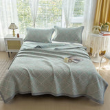 Darrahopens Home & Garden > Bedding > Mattress Protectors Grey and Green Cotton Three-Layer Gauze Bed Cover Set - Reversible Vintage Printed Blanket with Two Pillowcases for Year-Round Use(120*150cm)