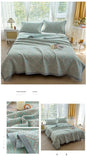 Darrahopens Home & Garden > Bedding > Mattress Protectors Grey and Green Cotton Three-Layer Gauze Bed Cover Set - Reversible Vintage Printed Blanket with Two Pillowcases for Year-Round Use(120*150cm)