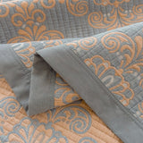 Darrahopens Home & Garden > Bedding > Mattress Protectors Grey and Green Cotton Three-Layer Gauze Bed Cover Set - Reversible Vintage Printed Blanket with Two Pillowcases for Year-Round Use(150*200cm)
