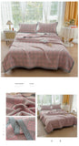 Darrahopens Home & Garden > Bedding > Mattress Protectors Grey and Pink Cotton Three-Layer Gauze Bed Cover Set - Reversible Vintage Printed Blanket with Two Pillowcases for Year-Round Use(150*200cm)