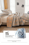 Darrahopens Home & Garden > Bedding > Mattress Protectors Grey and Pink Cotton Three-Layer Gauze Bed Cover Set - Reversible Vintage Printed Blanket with Two Pillowcases for Year-Round Use(200*230cm)