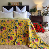 Darrahopens Home & Garden > Bedding Mustard Peony Kantha Bedspread Coverlet - Mustard (King - 228 cm x 274 cm)