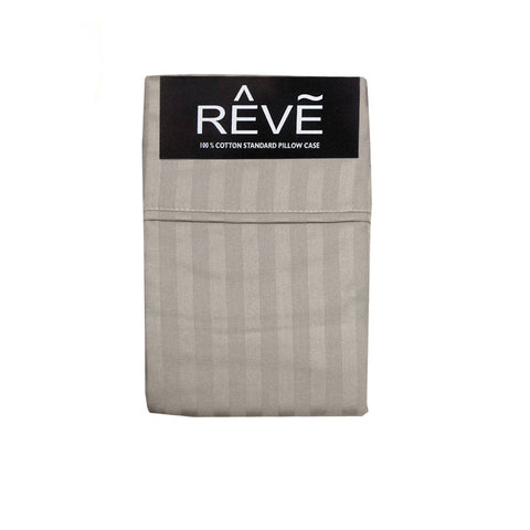 Darrahopens Home & Garden > Bedding Pair of Reve 100% Cotton Standard Pillowcases 48 x 74 cm Narrow Stripe Taupe