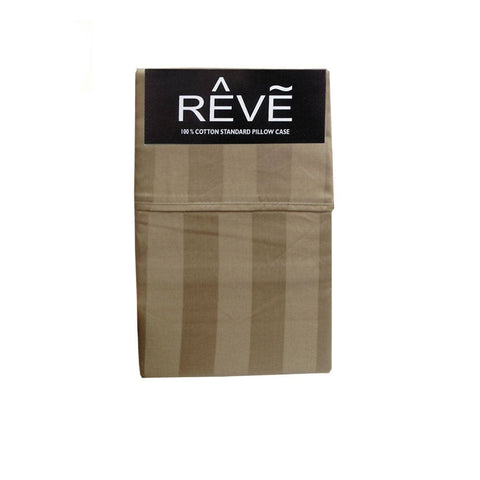 Darrahopens Home & Garden > Bedding Pair of Reve 100% Cotton Standard Pillowcases 48 x 74 cm Wide Stripe Latte
