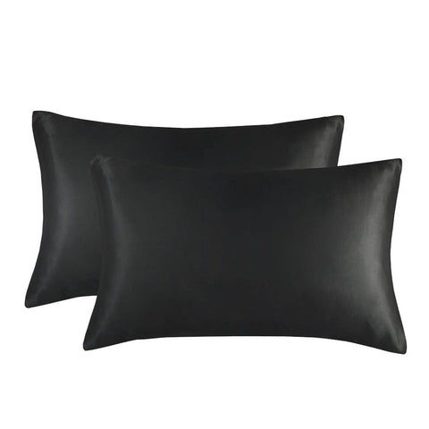 Darrahopens Home & Garden > Bedding > Pillowcases 1-Pair Black Luxury Satin Silk Pillowcase for Hair and Skin - Smooth Cooling Pillow Cover with Envelope Closure - Queen (20x30")