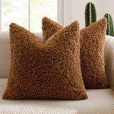 Darrahopens Home & Garden > Bedding > Pillowcases 2 Pcs Brown Cozy Teddy Boucle Cushion Cover - Plush Decorative Square Pillow Case for Sofa & Bed