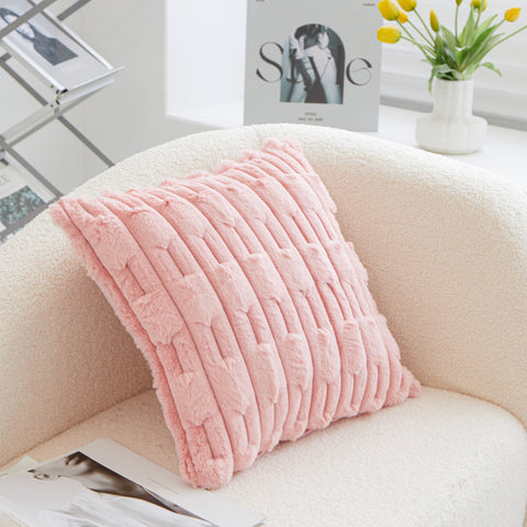 Darrahopens Home & Garden > Bedding > Pillowcases A pair of pink Plush Faux Rabbit Fur Throw Pillow Cover - Textured Wheat Ear Design (45x45cm)