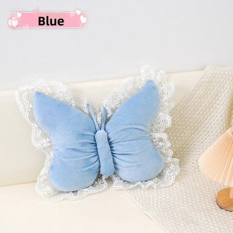 Darrahopens Home & Garden > Bedding > Pillowcases Blue Elegant Butterfly Lace Throw Pillow 60x45cm Soft Decorative Cushion for Sofa Bedroom Office and Car Comfort Backrest Accessory