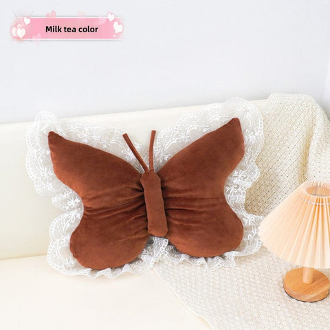 Darrahopens Home & Garden > Bedding > Pillowcases Brown Elegant Butterfly Lace Throw Pillow 60x45cm Soft Decorative Cushion for Sofa Bedroom Office and Car Comfort Backrest Accessory