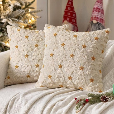 Darrahopens Home & Garden > Bedding > Pillowcases Christmas Pillowcases - 2-pack - White - Winter - White Christmas tree and star pattern - Sofa decoration - 45x45 cm (pillowcase not included)