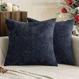 Darrahopens Home & Garden > Bedding > Pillowcases Dark Blue Plush Chenille Cushion Covers Set of 2 - Soft Textured Decorative Throw Pillow Cases for Sofa Couch, 45x45cm