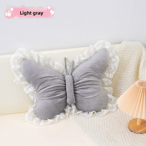 Darrahopens Home & Garden > Bedding > Pillowcases Grey Elegant Butterfly Lace Throw Pillow 60x45cm Soft Decorative Cushion for Sofa Bedroom Office and Car Comfort Backrest Accessory