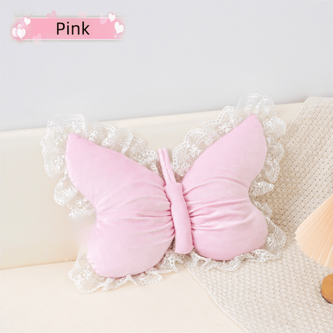 Darrahopens Home & Garden > Bedding > Pillowcases Pink Elegant Butterfly Lace Throw Pillow 60x45cm Soft Decorative Cushion for Sofa Bedroom Office and Car Comfort Backrest Accessory
