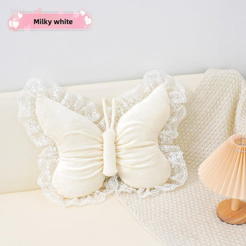 Darrahopens Home & Garden > Bedding > Pillowcases White Elegant Butterfly Lace Throw Pillow 60x45cm Soft Decorative Cushion for Sofa Bedroom Office and Car Comfort Backrest Accessory