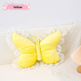 Darrahopens Home & Garden > Bedding > Pillowcases Yellow Elegant Butterfly Lace Throw Pillow 60x45cm Soft Decorative Cushion for Sofa Bedroom Office and Car Comfort Backrest Accessory