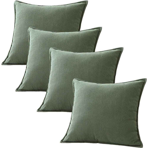 Darrahopens Home & Garden > Bedding > Pillows Couch Throw Pillows Covers 18x18 Inch Set of 4,Green Corduroy Decorative Cushion Case,Rustic Fun Living Room Decor （only pillowcases）