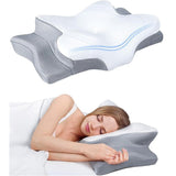Darrahopens Home & Garden > Bedding > Pillows High-Performance Butterfly Memory Foam Pillow – 15° Cervical Support, Cooling Gel Cover, Ergonomic Contour Design for Neck Pain Relief & Deep Sleep – Ideal for Side & Back Sleepers (White & Gray)