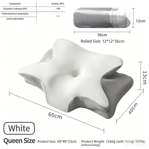 Ice Silk Butterfly-Shaped Memory Foam Pillow | Ergonomic, Orthopedic, Sleep-Aiding, Suitable for Three Sleeping Positions (23.62*15.75*5.12 inch，White)