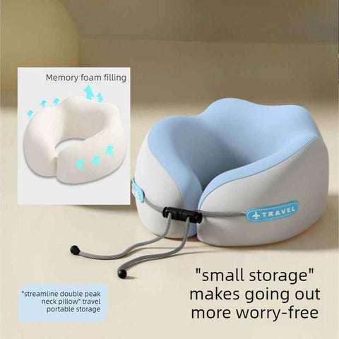 Darrahopens Home & Garden > Bedding > Pillows Memory Foam Travel Neck Pillow, U-Shaped Pillow with Ice Silk Cover, Adjustable Lock, and Storage Case for Airplane, Car, Office - Blue