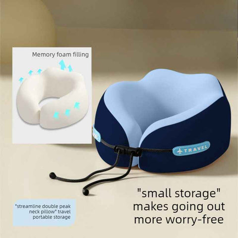 Darrahopens Home & Garden > Bedding > Pillows Memory Foam Travel Neck Pillow, U-Shaped Pillow with Ice Silk Cover, Adjustable Lock, and Storage Case for Airplane, Car, Office - Dark Blue