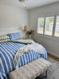 Darrahopens Home & Garden > Bedding > Quilts & Duvets 100% Cotton Duvet Quilt Cover Set w/ 2 Pillow Cases in Reversible Blue/Green/White Stripe - Queen