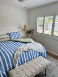 Darrahopens Home & Garden > Bedding > Quilts & Duvets 100% Cotton Duvet Quilt Cover Set w/ 2 Pillow Cases in Reversible Blue/Green/White Stripe - Super King