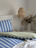 Darrahopens Home & Garden > Bedding > Quilts & Duvets 100% Cotton Duvet Quilt Cover Set w/ 2 Pillow Cases in Reversible Blue/Green/White Stripe - Super King
