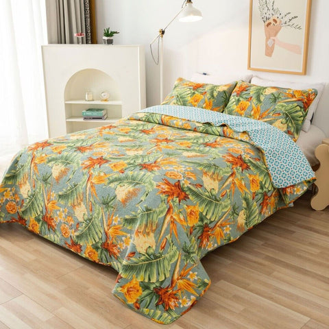 Darrahopens Home & Garden > Bedding > Quilts & Duvets 100% Cotton Lightly Quilted Coverlet Set Birds of Paradise Queen 230 x 250 cm
